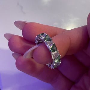 Sterling Silver emerald and cubic zirconia eternity ring